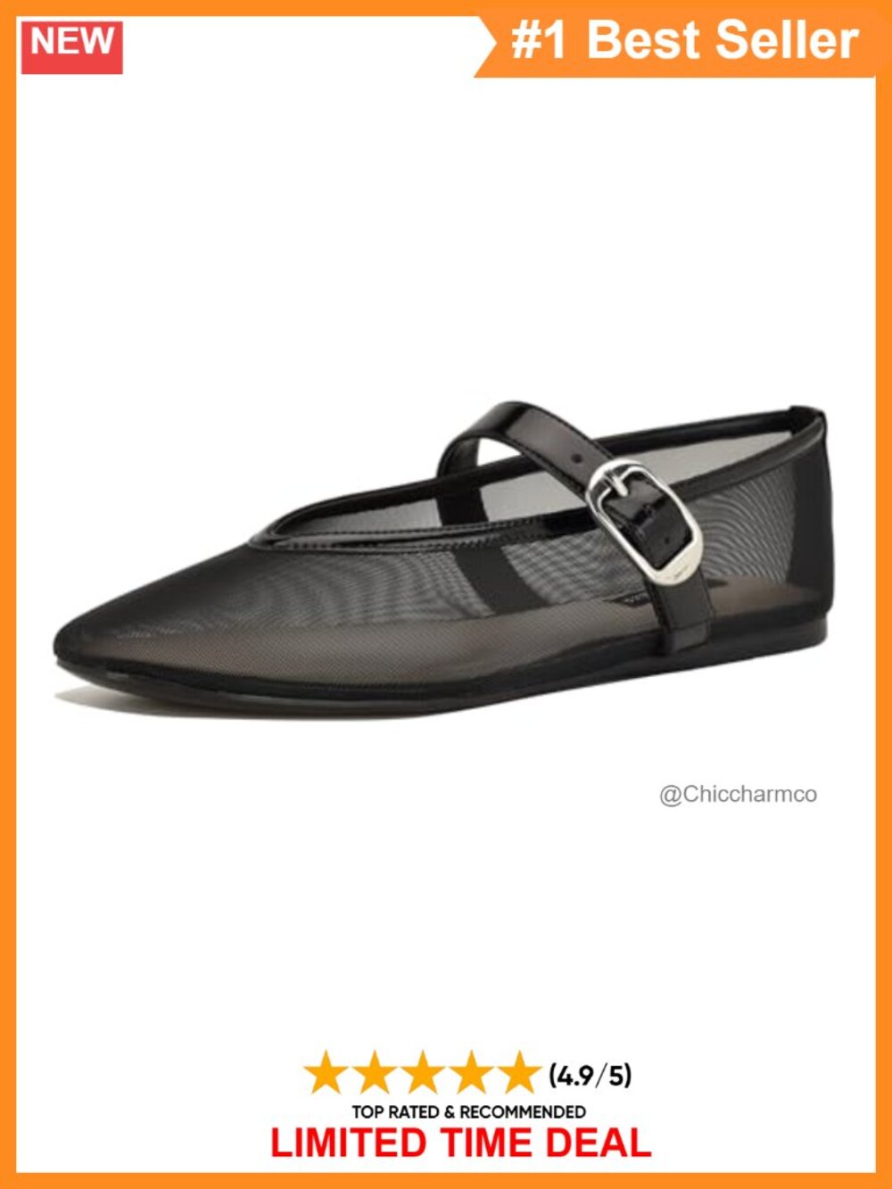 Mary Jane Square Toe Buckle Flats Faux Patent Leather